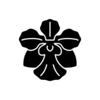vanda miss joaquim svart glyfikon. singaporeanska nationalblomma. växthybrid. singapore orkidé. solfjäderformade blomklasar. siluett symbol på vitt utrymme. vektor isolerade illustration