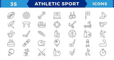 einfach einstellen von sportlich Sport verbunden Linie Symbole. Pixel perfekt.enthält eine solche Symbole wie Reiten Wasser Fahrrad, sup einsteigen, Kopfpflege ,Windsurfen und mehr. editierbar Schlaganfall. vektor