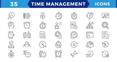 Zeit Management. linear Symbol Sammlung. editierbar Schlagzeit Verwaltung Symbol einstellen Linie Design Blau. Zeit, Manager, Symbol, Entwicklung, Geschäft . vektor