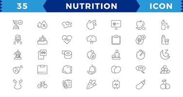 Ernährung und gesund Essen Symbol Pack. Sammlung von dünn Linie Symbole Das Unterstützung Digital NavigationErnährung und gesund Essen Symbol pack.gesund Essen und Entgiftung Diät Symbole. vektor