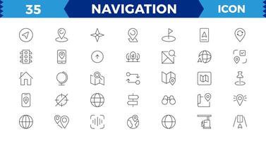 navigering pixel perfekt ikoner uppsättning vektor