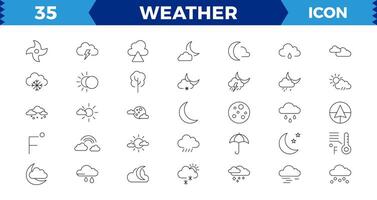 Wetter Symbole. Wetter Prognose Symbol Satz. Wolken Logo. Wetter , Wolken, sonnig Tag, Mond, Schneeflocken, Sonne, Regen, Donner Sturm, Tau, Wind, Sonne Tag. vektor