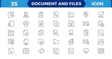 einstellen von Datei und dokumentieren Symbole. einfach Linie Kunst Stil Symbole Pack. Illustration, eine solche wie Dateien, Häkchen, finden, suchen, Papier. vektor