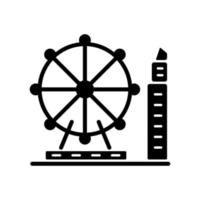 singapore flygblad svart glyfikon. stort observationshjul. nöjesfärd. nöjespark. pariserhjul. turistattraktion i singapore. siluett symbol på vitt utrymme. vektor isolerade illustration