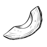 avokado skiva illustration. hand dragen skiss på isolerat bakgrund. teckning av en bit av frukt målad förbi svart bläck. botanisk etsning av grönsak. gravyr av en växt vektor