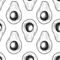 avokado sömlös mönster. bakgrund av mat. illustration med vegetabiliska för omslag papper eller textil- design. botanisk etsning av frukt. teckning av prydnad för tyger och kök textilier vektor