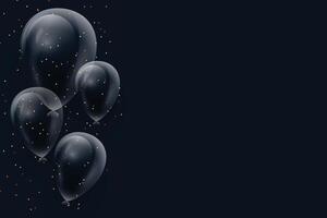 Urlaub Illustration mit 3d realistisch golden Luft Ballon mit Text und funkeln Konfetti auf schwarz Hintergrund. glücklich Geburtstag Design zum Gruß Karte, Party Poster, Einladung, Banner vektor