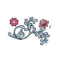 blå gren med blommor etnisk tecknad serie, hand dragen illustration vektor
