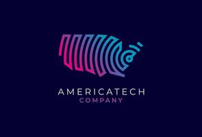 Amerika logotyp, Amerika logotyp med teknologi stil, USA Karta design logotyp mall, illustration vektor
