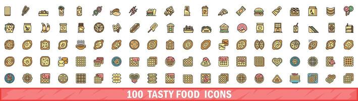 100 lecker Essen Symbole Satz, Farbe Linie Stil vektor