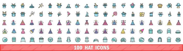 100 Hut Symbole Satz, Farbe Linie Stil vektor
