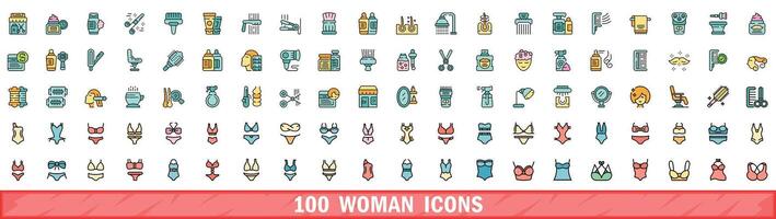 100 Frau Symbole Satz, Farbe Linie Stil vektor