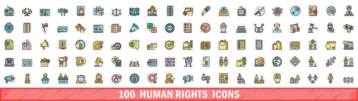 100 mänsklig rättigheter ikoner uppsättning, Färg linje stil vektor