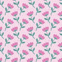 Jahrgang nahtlos Blumen- Muster. ein Hintergrund von hell Blumen auf ein Rosa Polka Punkt Hintergrund. Grafik zum Drucken auf Oberflächen und Netz Design vektor