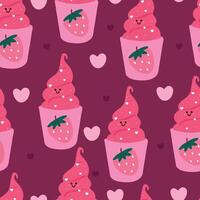 sömlös mönster tecknad serie jordgubb is grädde. söt djur- tapet för textil, gåva slå in papper vektor