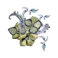 vattenfärg svart blommor och löv isolerat på vit. gotik blommig illustration hand ritade. botanisk dekoration med hellebore, fjädrar för mörk fest. element för inbjudan, kort, utskrift. vektor