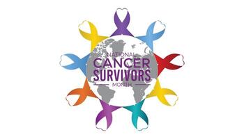 nationell cancer överlevande månad observerats varje år i juni. mall för bakgrund, baner, kort, affisch med text inskrift. vektor