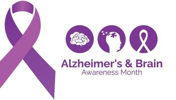Alzheimer und Gehirn Bewusstsein Monat beobachtete jeder Jahr im Juni. Vorlage zum Hintergrund, Banner, Karte, Poster mit Text Inschrift. vektor