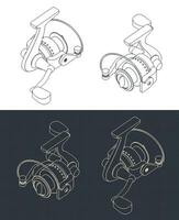 Angeln Spule isometrisch Blaupausen vektor