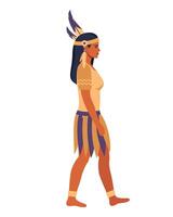 einheimisch amerikanisch indisch Frau im traditionell Kostüm mit Gefieder. vektor