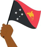 Hand halten und erziehen das National Flagge von Papua Neu Guinea vektor