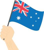 Hand halten und erziehen das National Flagge von Australien vektor