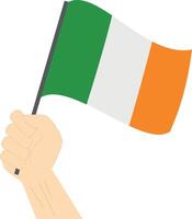 Hand halten und erziehen das National Flagge von Irland vektor