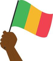 Hand halten und erziehen das National Flagge von Mali vektor