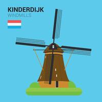 Monumente und Sehenswürdigkeiten Sammlung. kinderdijk Windmühlen. Kinderdijk, Niederlande vektor