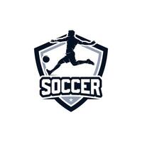 Fußball Emblem mit ein Silhouette von das Spieler Logo vektor