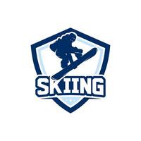 Skifahren Sport Spiele Abzeichen Logo Design vektor