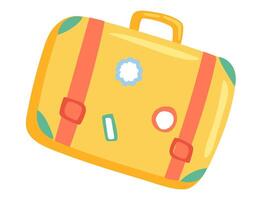 Reise Gepäck im eben Design. Tourist Jahrgang Koffer mit Aufkleber. Illustration isoliert. vektor