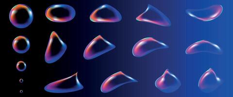 transparent Flüssigkeit Formen mit Licht Brechung mit Regenbogen Gradient imitieren Seife Luftblasen vektor