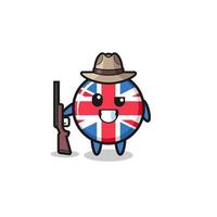 Förenade kungariket flagga jägare maskot håller en pistol vektor