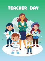 Lehrer und Schulkinder Charakter im Traum Werdegang Outfits Poster zum Lehrer Tag vektor