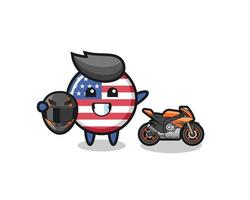 süßer US-Flaggen-Cartoon als Motorradrennfahrer vektor