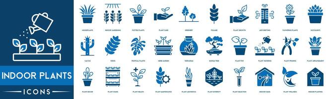 inomhus- växter ikon. krukväxter, inomhus- trädgårdsarbete, inlagd växter, växt vård, grönska, lövverk, växt tillväxt och luft renande ikon vektor