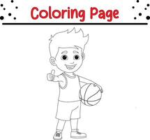 liten pojke spelar basketboll färg bok sida för ungar. vektor