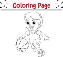 liten pojke spelar basketboll färg bok sida för ungar. vektor