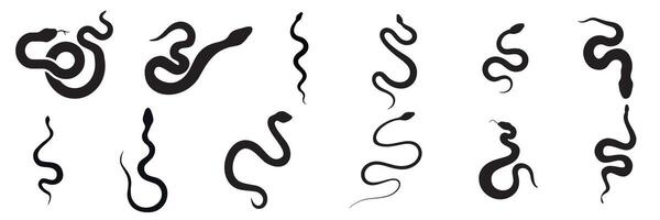 Sammlung von Schlange Silhouetten isoliert. Silhouette von Schlangen. Hand gezeichnet Kunst. vektor