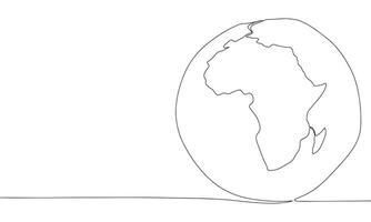 afrika på planet ett linje kontinuerlig. linje konst afrika på jord klot. hand dragen konst. vektor