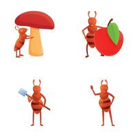 myra ikoner uppsättning tecknad serie . söt tecknad serie arbetstagare myra vektor