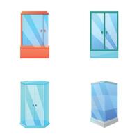 klar dörr ikoner uppsättning tecknad serie . olika transparent glas dörr vektor