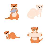 söt mink ikoner uppsättning tecknad serie . rolig tecknad serie mink djur- vektor