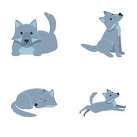 Varg ikoner uppsättning tecknad serie . söt grå Varg djur- vektor