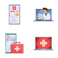 tele medicin ikoner uppsättning tecknad serie . virtuell läkare behandling vektor