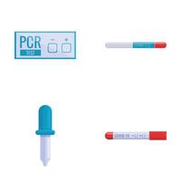 pcr testa ikoner uppsättning tecknad serie . Utrustning för testning för coronavirus vektor
