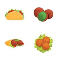 färsk falafel ikoner uppsättning tecknad serie . falafel full av kött och färsk vegetabiliska vektor