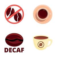 decaf Symbole einstellen Karikatur . Tasse von heiß decaf Kaffee vektor