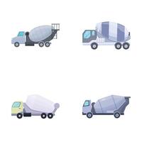 mixer lastbil ikoner uppsättning tecknad serie . betong mixer lastbil vektor